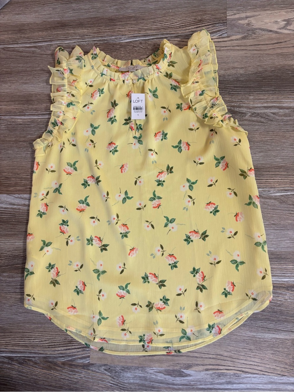 LOFT Yellow Floral Ruffle Sleeve Camisole